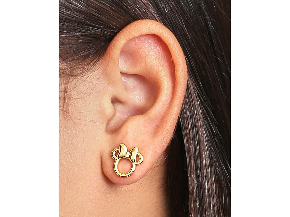 Disney Minnie Mouse Flash Yellow Gold Plated Outline Stud Earrings