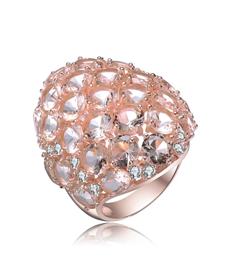 Sterling Silver 18K Rose Gold Plated Pink Cubic Zirconia Paved Ring