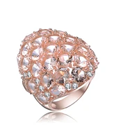 Sterling Silver 18K Rose Gold Plated Pink Cubic Zirconia Paved Ring