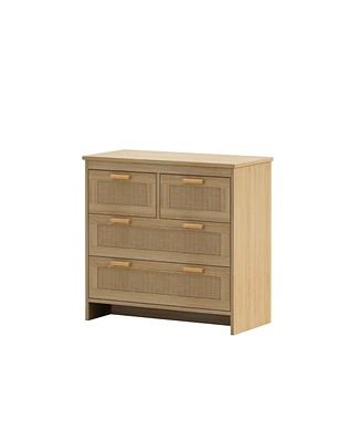4 Drawers Rattan Cabinet, For Bedroom, Living Room, Dining Room, Hallways, Easy Assembly