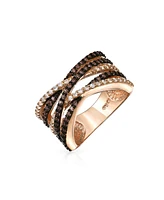 Bling Jewelry Crossover Statement Criss Cross Two Tone Brown Coffee Pave Cz Band Ring Rose Gold Plated Brass