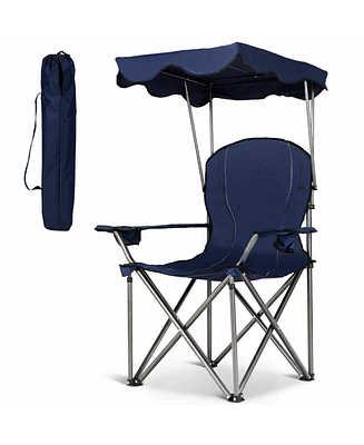 Gymax Folding Canopy Camping Chair Portable Beach w/ Carrying Bag Blue