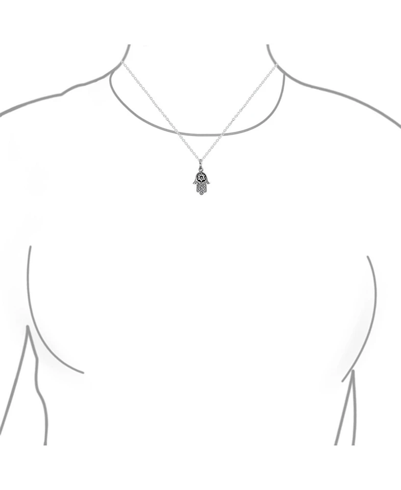 Bling Jewelry Amulet Talisman Filigree Hamsa Hand Of God Star Of David Pendant Necklace Black Oxidized Sterling Silver
