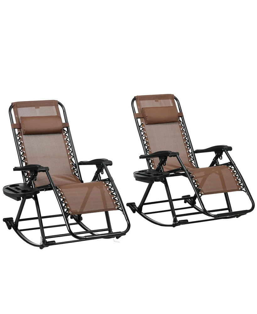 Outsunny Set of 2 Rocking Zero Gravity Lounge Chairs, Folding,