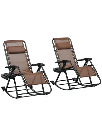 Outsunny Set of 2 Rocking Zero Gravity Lounge Chairs, Folding,