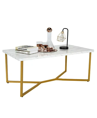 Modern Coffee Table with Faux Marble Tabletop & Golden Y-shaped Legs Foot Pads