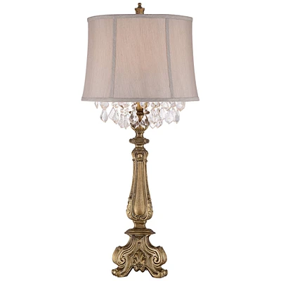 Barnes and Ivy Dubois Traditional French Country Console Table Lamp 37.25" Tall Antique Gold Crystal Chandelier Drum Shade Decor for Living Room Bedro