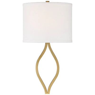 Possini Euro Design Sian Modern Wall Sconce Lighting Warm Brass Hardwired 19 1/2" High Fixture Half Moon Linen Shaped Shade for Bedroom Bedside Living