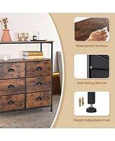 6-Drawer Dresser 2-Tier Fabric Storage Tower w/wooden Top Chest Organizer