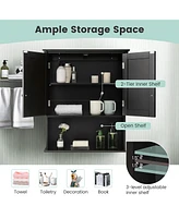 Wall Mount Bathroom Cabinet Wooden Medicine Storage Organizer