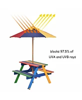 4 Seat Kids Picnic Table w/Umbrella Garden Yard