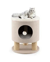 3-in-1 Cat Condo Stool Kitty Bed with Scratching Posts & Plush Ball Toy