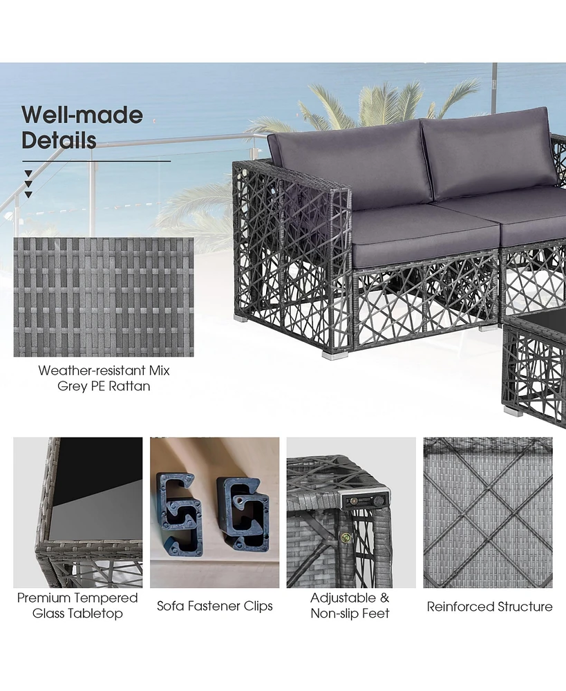 5 Pieces Patio Pe Rattan Wicker Sofa Furniture Set Cushioned Outdoor
