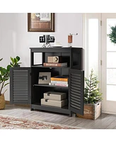 Bathroom Wood Storage Cabinet w/ Double Shutter Door