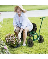 Rolling Garden Cart Outdoor Gardening Workseat with Adjustable Height &Tool Storage