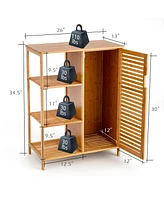 Bathroom Cabinet Bamboo Storage Floor Cabinet w/ Single Door & 3 Open Shelves