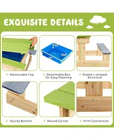 3-in-1 Kids Picnic Table Outdoor Wooden Water Sand Table w/ Play Boxes