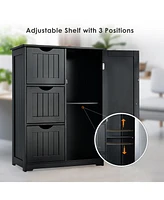 Bathroom Floor Cabinet Side Storage with 3 Drawers and 1 Cupboard