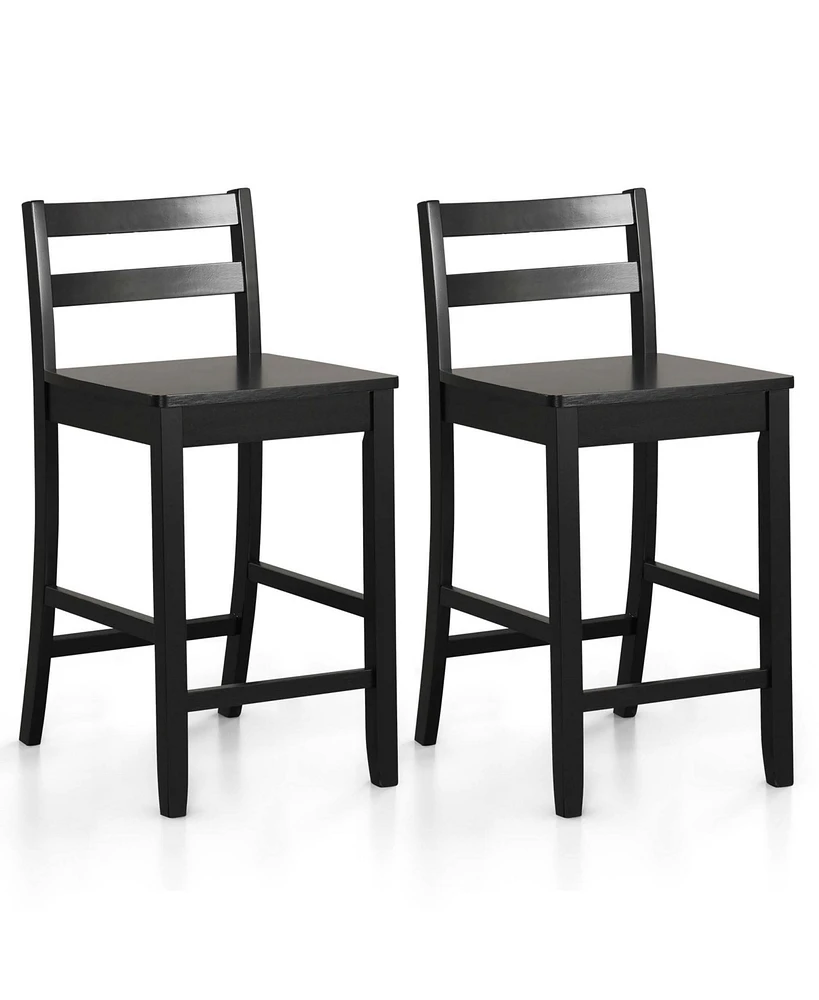 24-Inch Wooden Bar Stools Set of 2 with Ergonomic Backrest Counter Height
