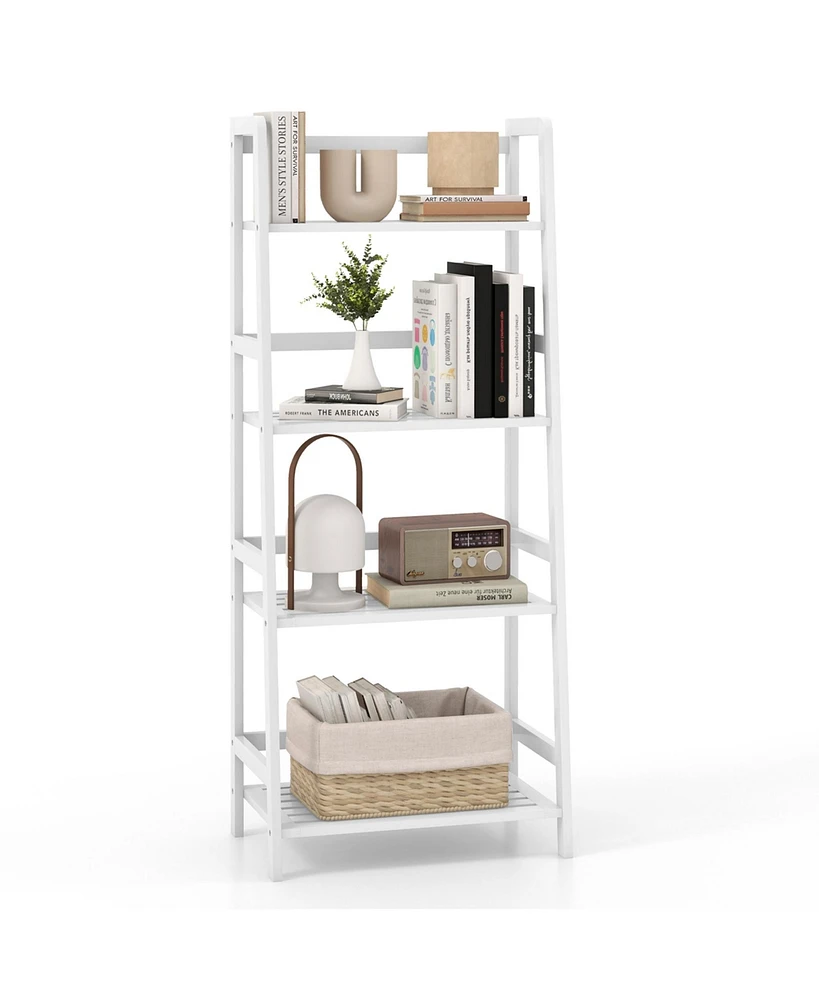 Multifunctional 4 Shelf Bamboo Bookcase Ladder Plant Flower Stand Rack Storage