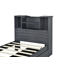 Twin Size Storage Platform Bed Frame With 4 Open Storage Shelves And 2 Storage Drawers, Led Light