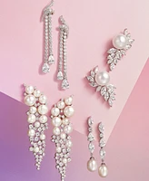 Arabella Cultured Freshwater Pearl (10mm) & Cubic Zirconia Drop Earrings in Sterling Silver