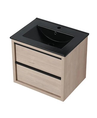 24" Bathroom Vanity, With Black Ceramic Sink And 2 Soft Close Drawers