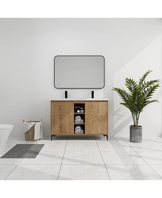 48" Freestanding Bathroom Vanity With Double Sink, Soft Closing Door Hinge