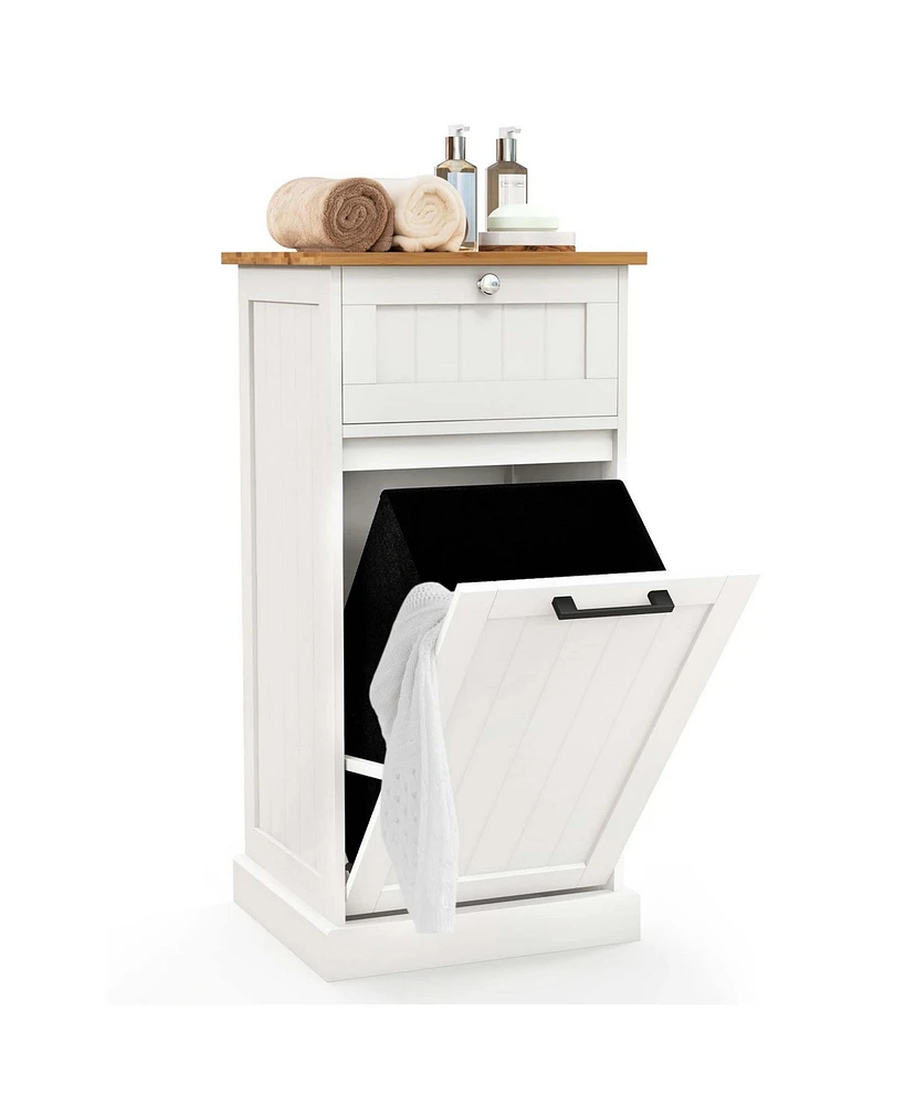Laundry Cabinet Freestanding Tilt Out Laundry Hamper with Basket Drawer Organizer