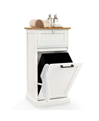 Laundry Cabinet Freestanding Tilt Out Laundry Hamper with Basket Drawer Organizer