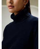 Lilysilk Women's Turtleneck Sweater with Rib Hemline