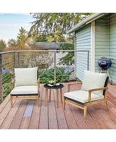 3 Pcs Outdoor Furniture Set with Cushioned Chairs and Tempered Glass Side Table