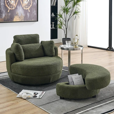 Streamdale Furniture 39" Oversized Swivel Chair with Storage Ottoman & Pillows