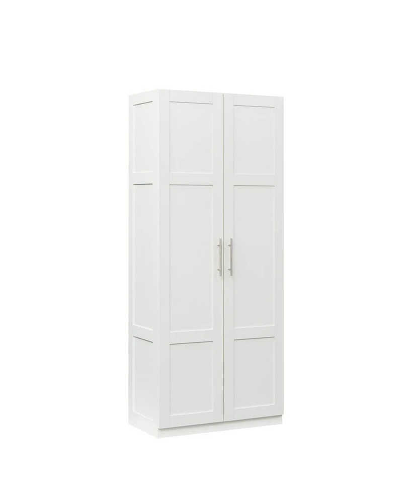 High Wardrobe And Kitchen Cabinet With 2 Doors And 3 Partitions To Separate 4 Storage Spaces, White