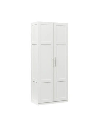 High Wardrobe And Kitchen Cabinet With 2 Doors And 3 Partitions To Separate 4 Storage Spaces, White