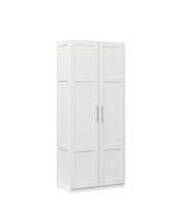 High Wardrobe And Kitchen Cabinet With 2 Doors And 3 Partitions To Separate 4 Storage Spaces, White