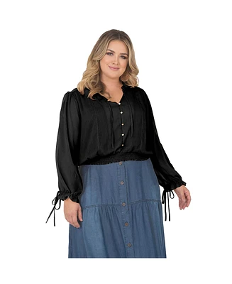 Standards & Practices Plus Long Bishop Tie Sleeve Chiffon Blouse
