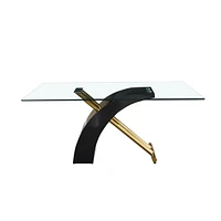 Rectangular Glass Top Dining Table, Modern Design Rectangular Room Table For Home (Black Or White)