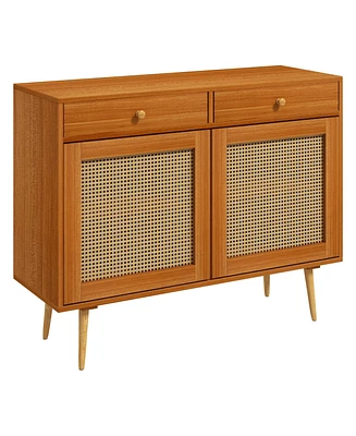 Boho Storage Cabinet with Rattan Doors