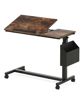 Tribesigns Height Adjustable C Shaped End Table with Wheels and Side Pocket, Mobile Sofa Snack Tiltable Drawing Board, Laptop Tray Tab