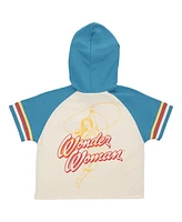 Heroes & Villains Women's Cream Wonder Woman Cropped Raglan Short Sleeve Pullover Hoodie