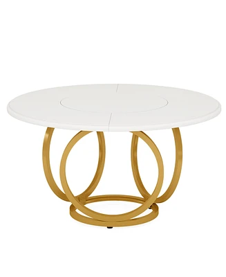 Tribesigns Round Dining Table for 4, 47-Inch Kitchen Table with Metal Base, Farmhouse Wood Dinner Table Coffee Table for Kitchen, Dining Room, Cafe