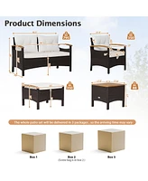7PCS Patio Rattan Furniture Set Cushion Armrest Loveseat Ottoman Table