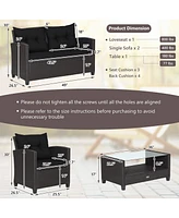 8 Pcs Patio Rattan Furniture Set Glass Table Shelf Sofa Cushion Black