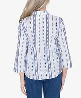 Alfred Dunner Classic Jacquard Stripe Collared Button Down Top