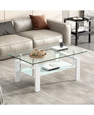 Tempered Clear Glass Coffee Table, 2Layers Coffee Table Living Room Center Table