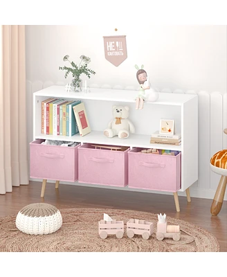 Kids Bookcase with Collapsible Drawers, Toy Storage Organizer