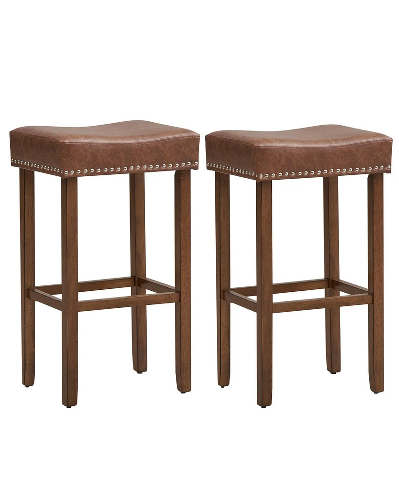 Upholstered Bar Stools Set of 2 with Footrests for Counter