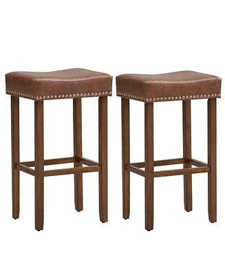 Upholstered Bar Stools Set of 2 with Footrests for Counter
