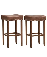 Upholstered Bar Stools Set of 2 with Footrests for Counter